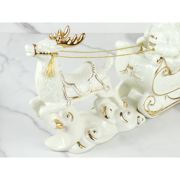 Mikasa Santa w/ Sleigh Reindeer 22k Trim Holiday Elegance 12" Porcelain 20s Vtg - Picture 7 of 16